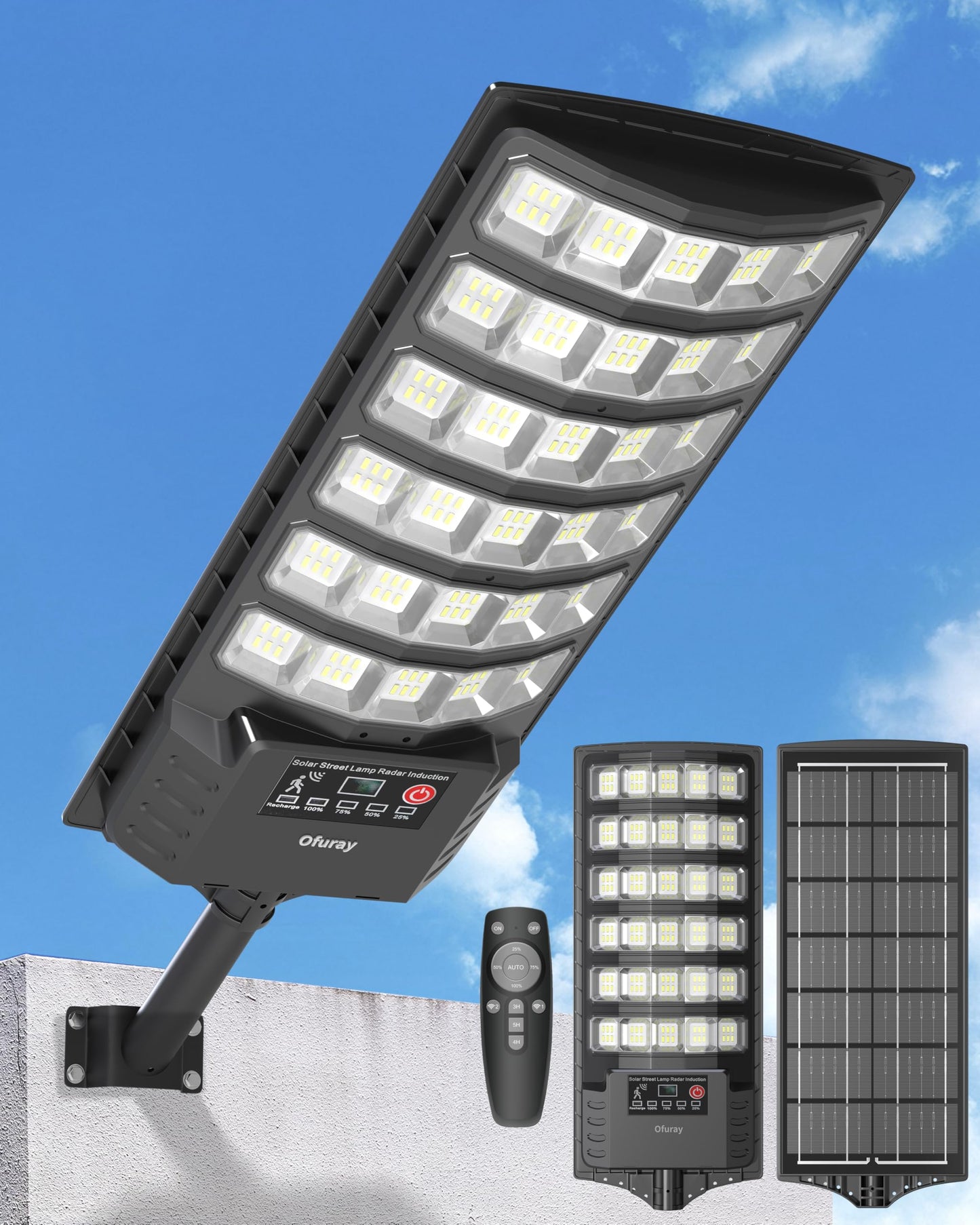 Ofuray Solar Flood Lights Outdoor, 5AH Power, Motion Sensor, 7000K Daylight, Remote Control, OZL-1Pack, Black, Model ZL-180led