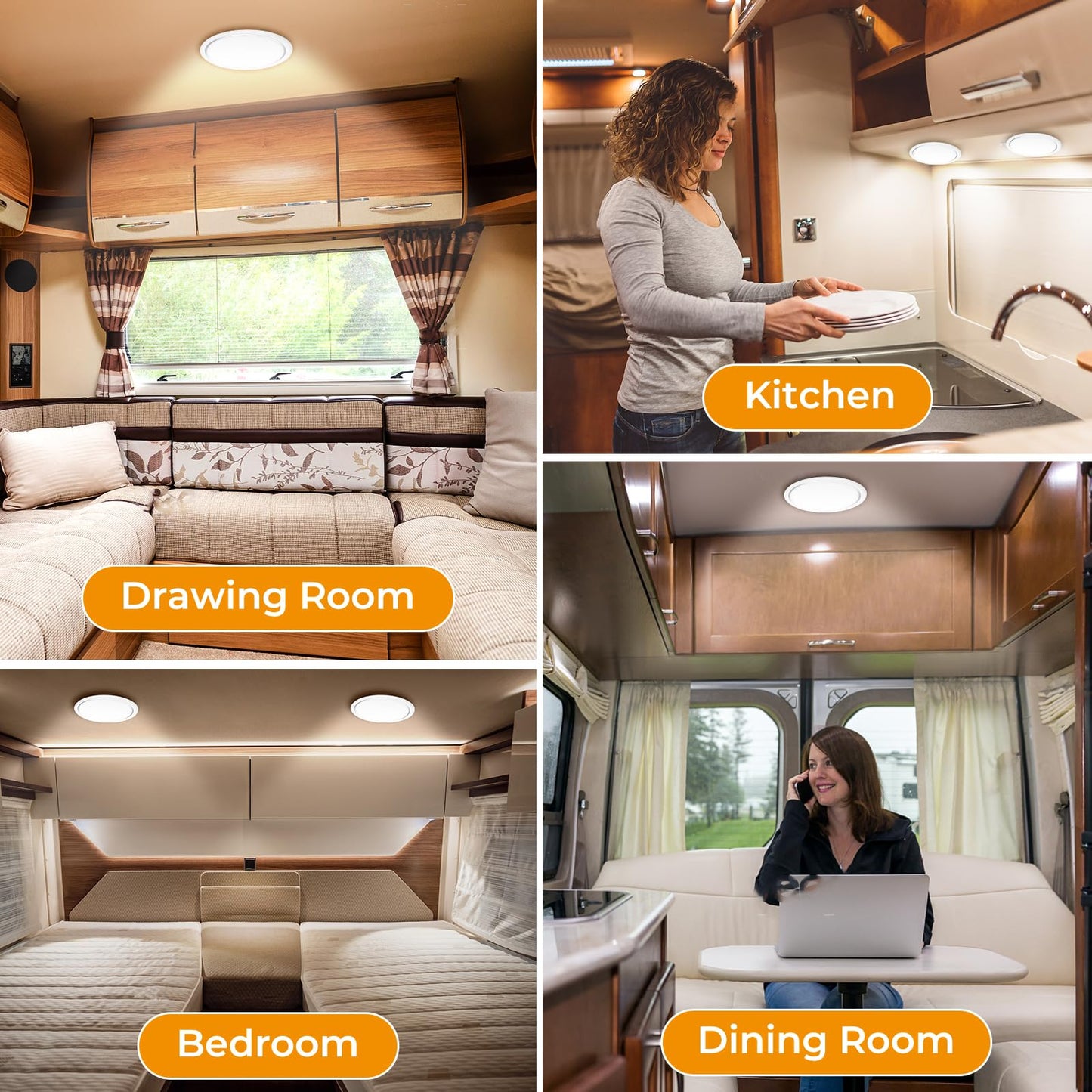 Gzv Rv Interior Lights  Rv Puck Light  Dimmable Led Ceiling Lighting For Camper  Dc 12V 4.75 Inch  Rv Round Lights For Inside  Led Lights For Travel Trailer Boat 4 Pack (3000K - Warm White)