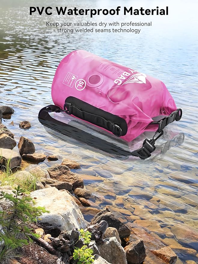 HEETA Dry Bag Waterproof for Women Men, 5L/10L/20L/30L/40L Roll Top Lightweight Dry Storage Bag Backpack with Phone Case for Travel, Swimming, Boating, Kayaking, Camping & Beach, 11 Transparent Colors