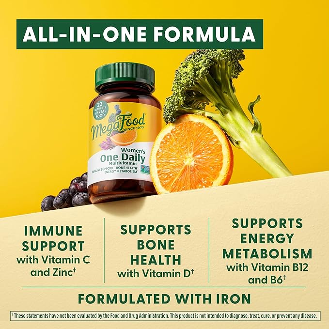 MegaFood Womens Multivitamin One Daily - Multivitamin for Women - Vitamin C, Vitamin D, Iron & B Vitamins - Bone, Energy Metabolism & Immune Support - Vegetarian, GlutenFree - 30 Tablets, 30 Servings