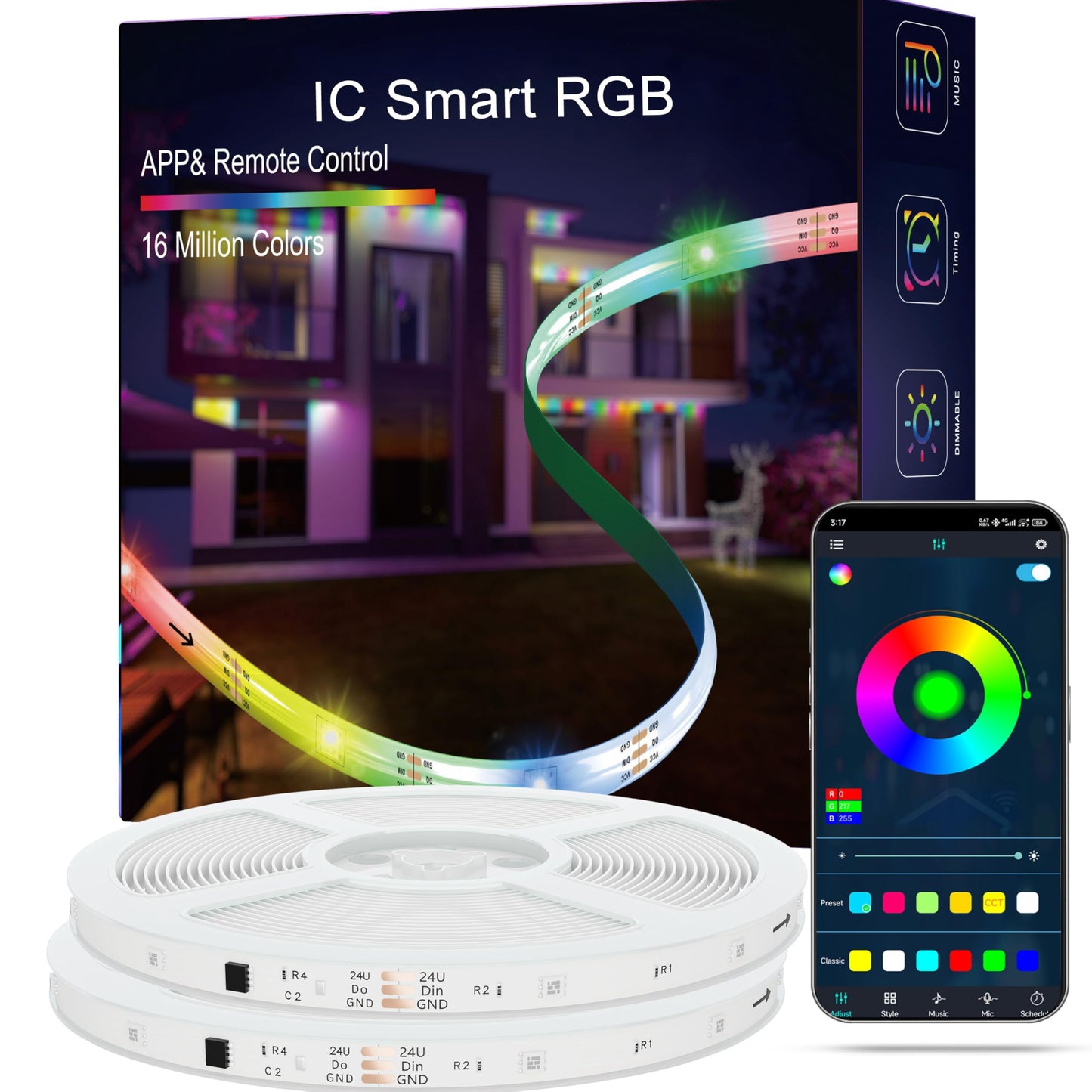 ERBTY IC Smart RGB LED Strip Lights, 166FT LED Lights for Bedroom, App Control/Remote Control, Music Sync, DIY Design, Rainbow Chasing Effects, Strip Lights for Home, Party Decor