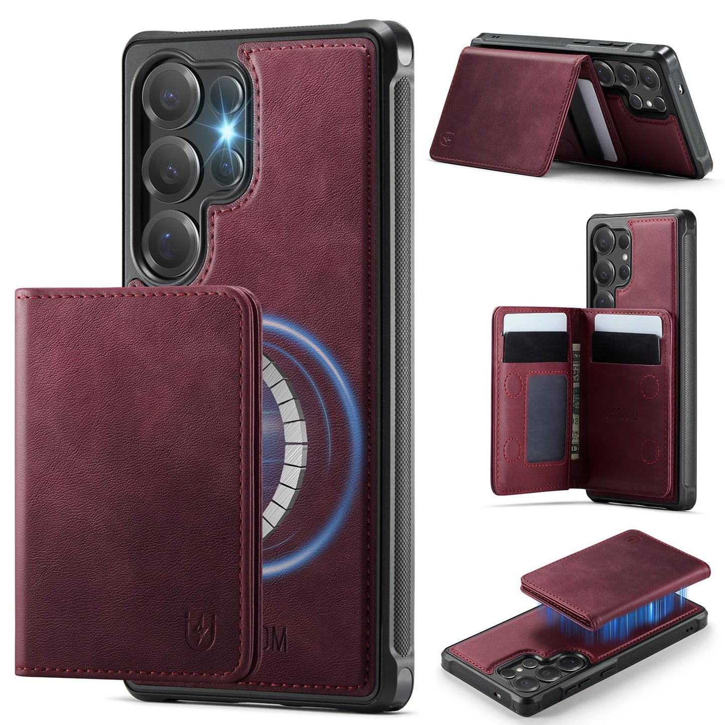 Usroom Compatible With Magsafe For Samsung Galaxy S25 Ultra Wallet Case Magnetic Card Holder, Rfid Blocking Detachable Kickstand