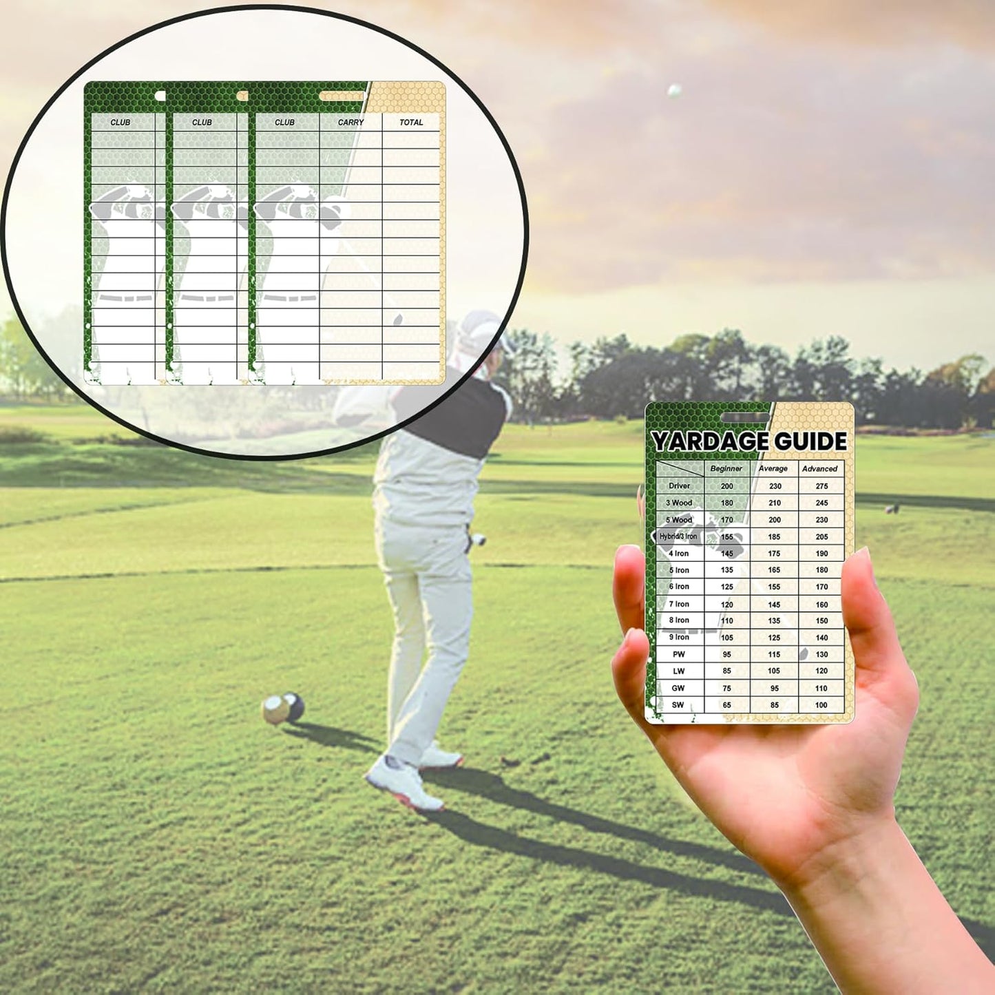 2pcs Golfers Quick Reference Distance Card Golf Club Range Estimation Cheat Sheet Card Golf Club Distance Golf Yardage Guide for Seasoned Golfers, Average, Beginners