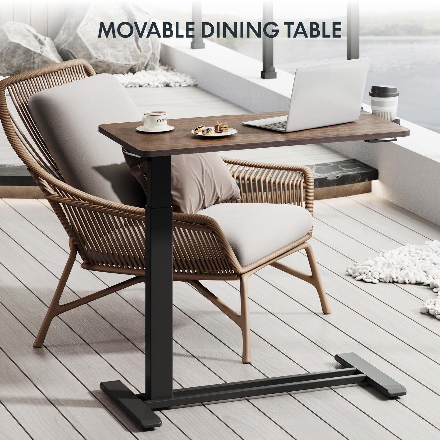 FLEXISPOT Medical Adjustable Overbed Bedside Table with Wheels Pneumatic Mobile Standing Desk Laptop Desk Rolling Computer Cart Movable Table Hospital Home Use(31.5" W x 17.7" D, Mahogany Large)