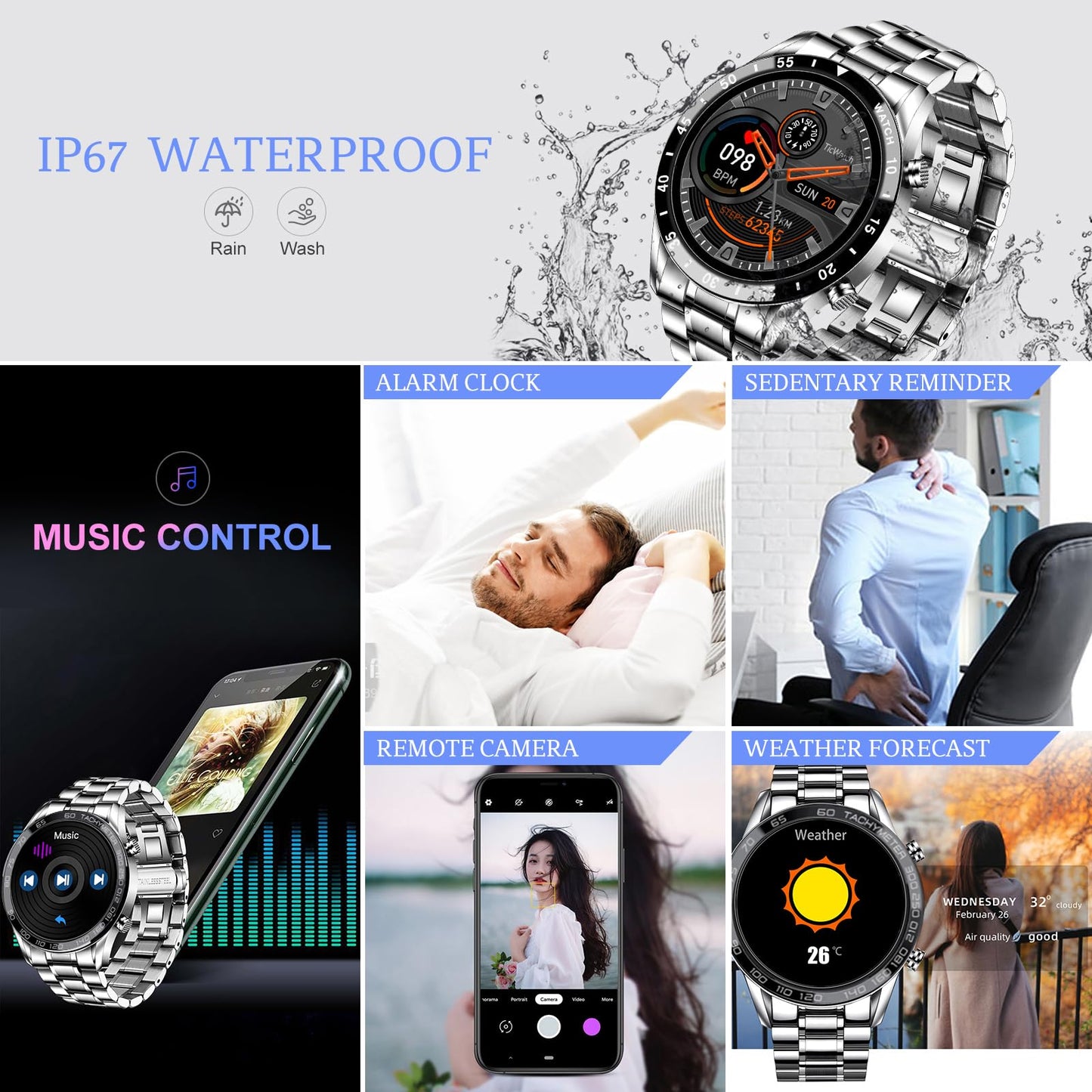 Filiekeu Men Smart Watch For Android Ios, Bluetooth Calls Voice Chat With Heart Rate/Sleep Monitor Fitness Tracker, 1.3 Full Tou