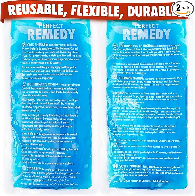Perfect Remedy 2-Pack Gel Ice Packs for Injuries Reusable, Hot & Cold Pack That’s Durable, Soft & Flexible, Fast Relief & ...