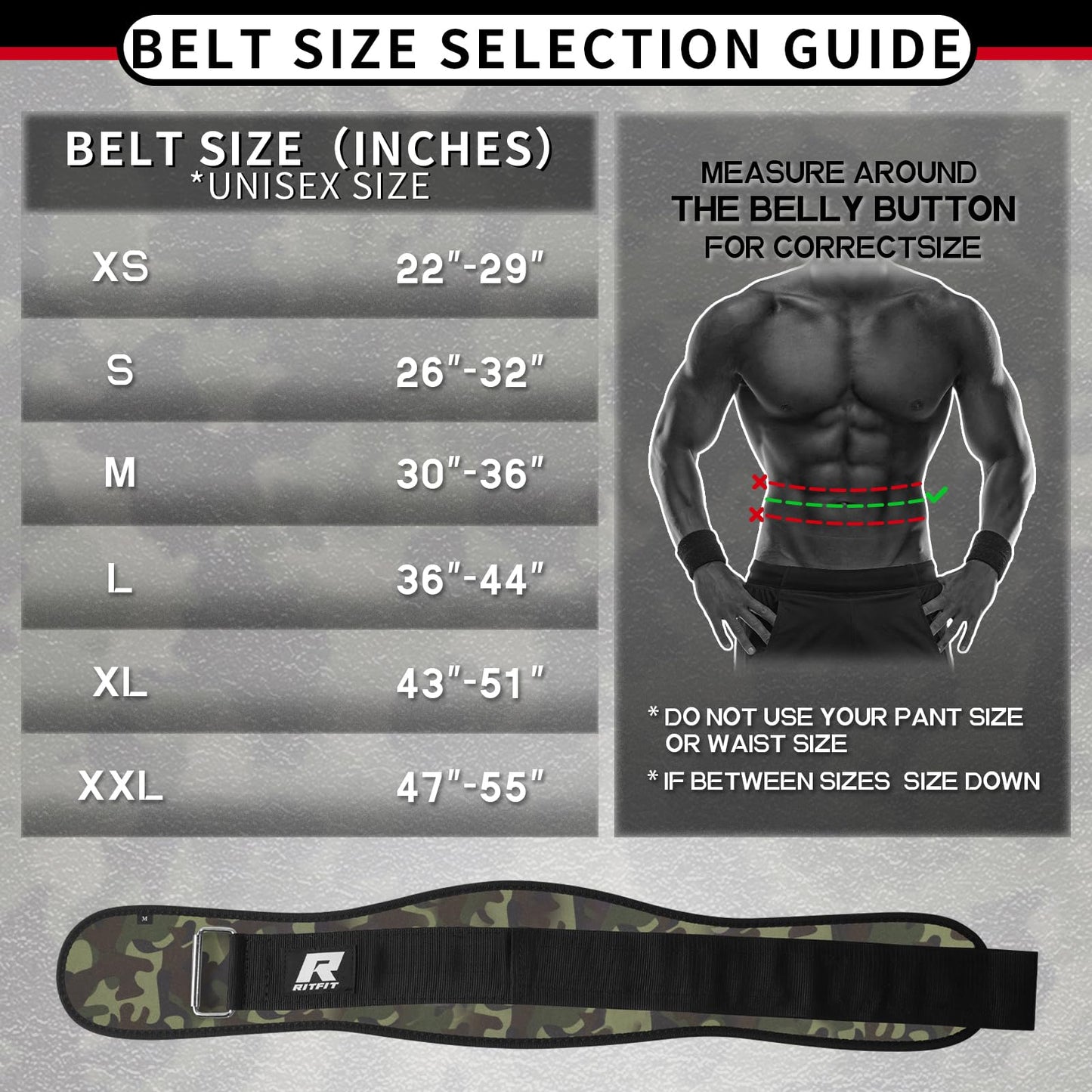 RitFit Self-Locking Weight Lifting Belt Gym Belt Great for Weightlifting, Squats, Lunges, Deadlift, Thrusters Men and Women Lifting Belt- 6 Inch/Camo