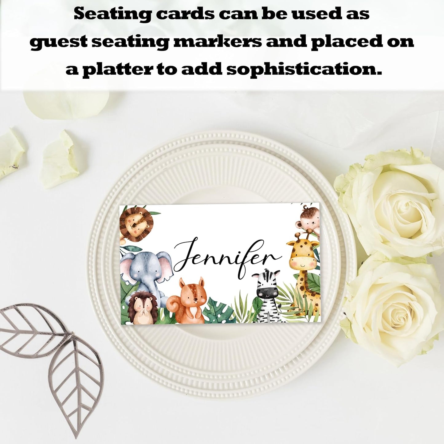 Jungle Animals Place Card For Boys Girls, Safari Animals Name Cards For Table Setting, Animals Party Favors Supplies, Wildlife Tent Cards Decorations For Baby Shower Birthday Events, 25 Pack -14