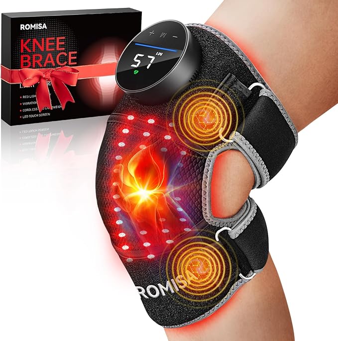 ROMISA Red Light Therapy Knee Brace with Heat & Massage, Cordless Rechargeable Controller, 20Min Auto Timer, 660nm & 850nm...