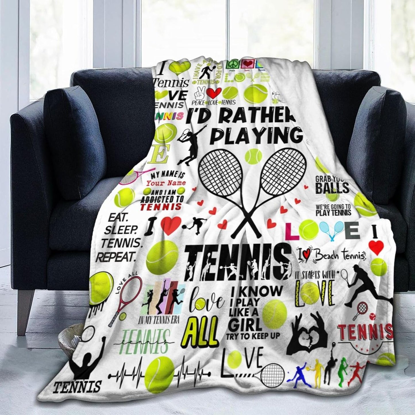 Tennis Blanket Soft Cozy Flannel Throw Blankets Bedding Tennis Lovers Merch Gifts for Boys Girls Women Adults Gifts 80"X60"