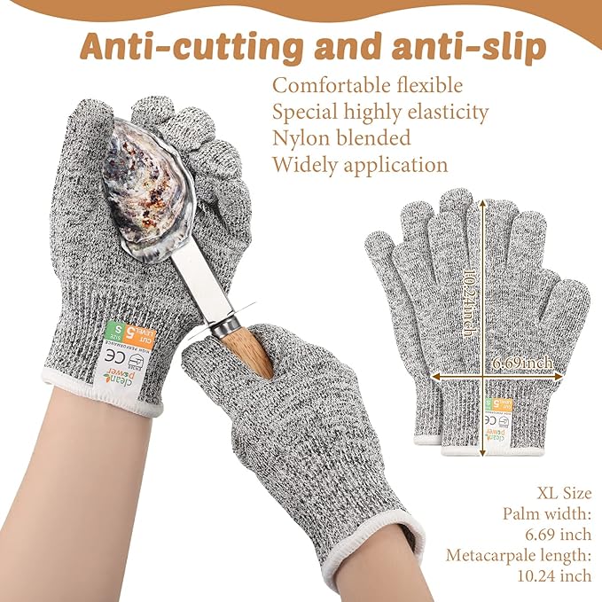 Tarpop 16 Pieces Oyster Shucking Knife Set 8 Stainless Steel Oyster Shuckers Bulk 8 Level 5 Protection Cut Resistant Gloves Seafood Opener Tool Kit for Clam Pearl Shell Shucking