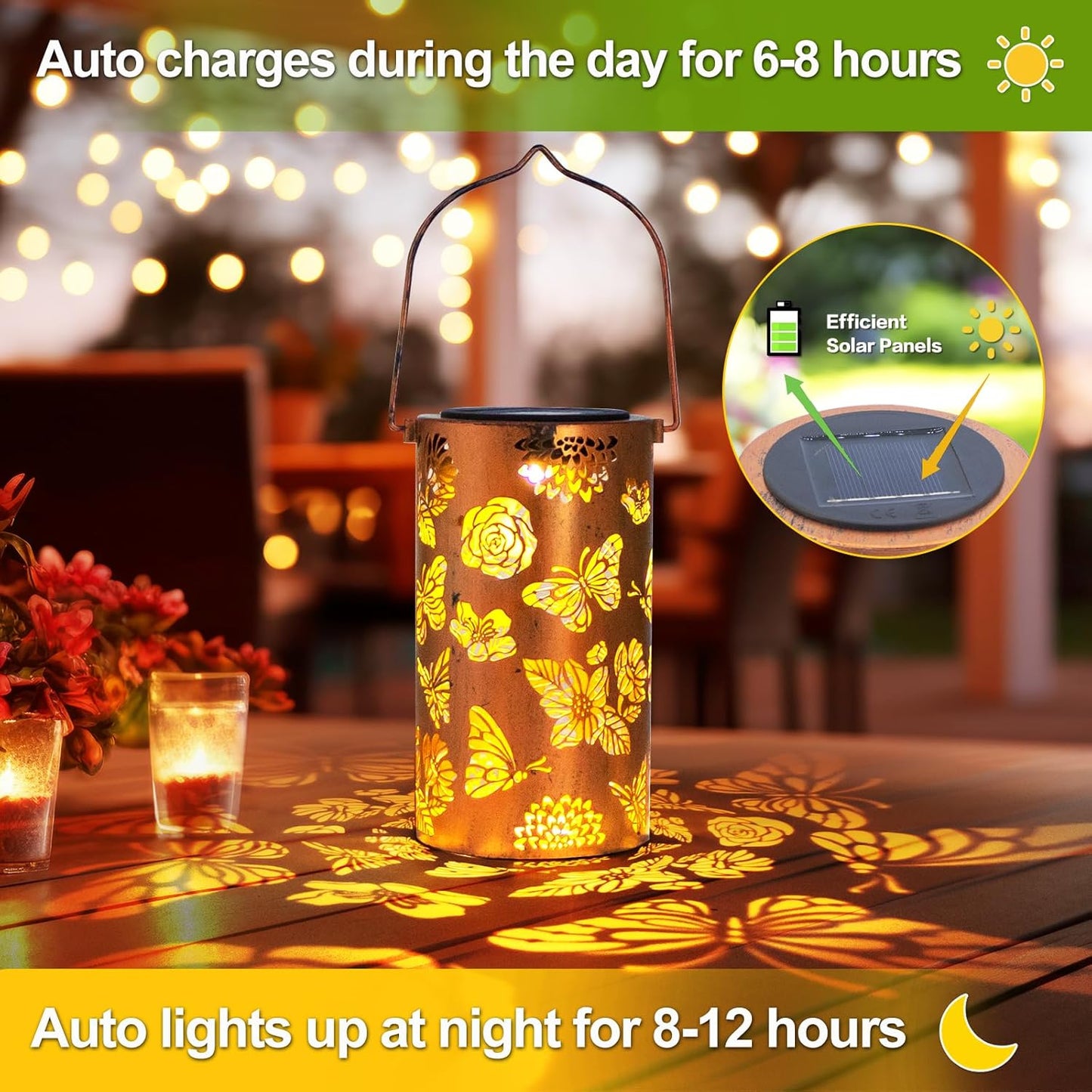 4 Pack Solar Lanterns Outdoor Waterproof Butterfly Birthday Gifts for Women Mom Grandma Garden Decor Flower Metal Hanging LED Decorative Light for Patio Yard Lawn Backyard Front Porch Gardening Gifts