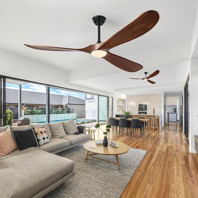 72 Inch Ceiling Fans with Lights, Solid Wood Propeller Large Ceiling Fans with Lights and Remote Control Modern Outdoor Ceiling Fan for Patios Gazebo Farmhouse Indoor High cfm ETL, Dark Walnut