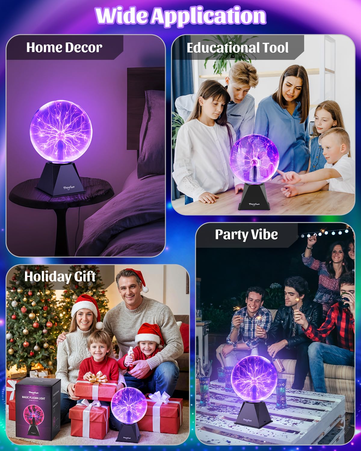 Theefun Plasma Ball  8 Inch Plasma Globe Touch & Sound Sensitive Ball Lamp Electric Lightning Novelty Light For Parties  Home  Prop  Room Decoration  Christmas Gifts  Purple