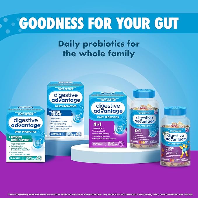 Digestive Advantage Probiotics for Digestive Health, Daily Probiotics for Women & Men, Supports Gut Health, Occasional Bloating & Diarrhea, Minor Abdominal Discomfort, & Immune Support, 80ct Capsules