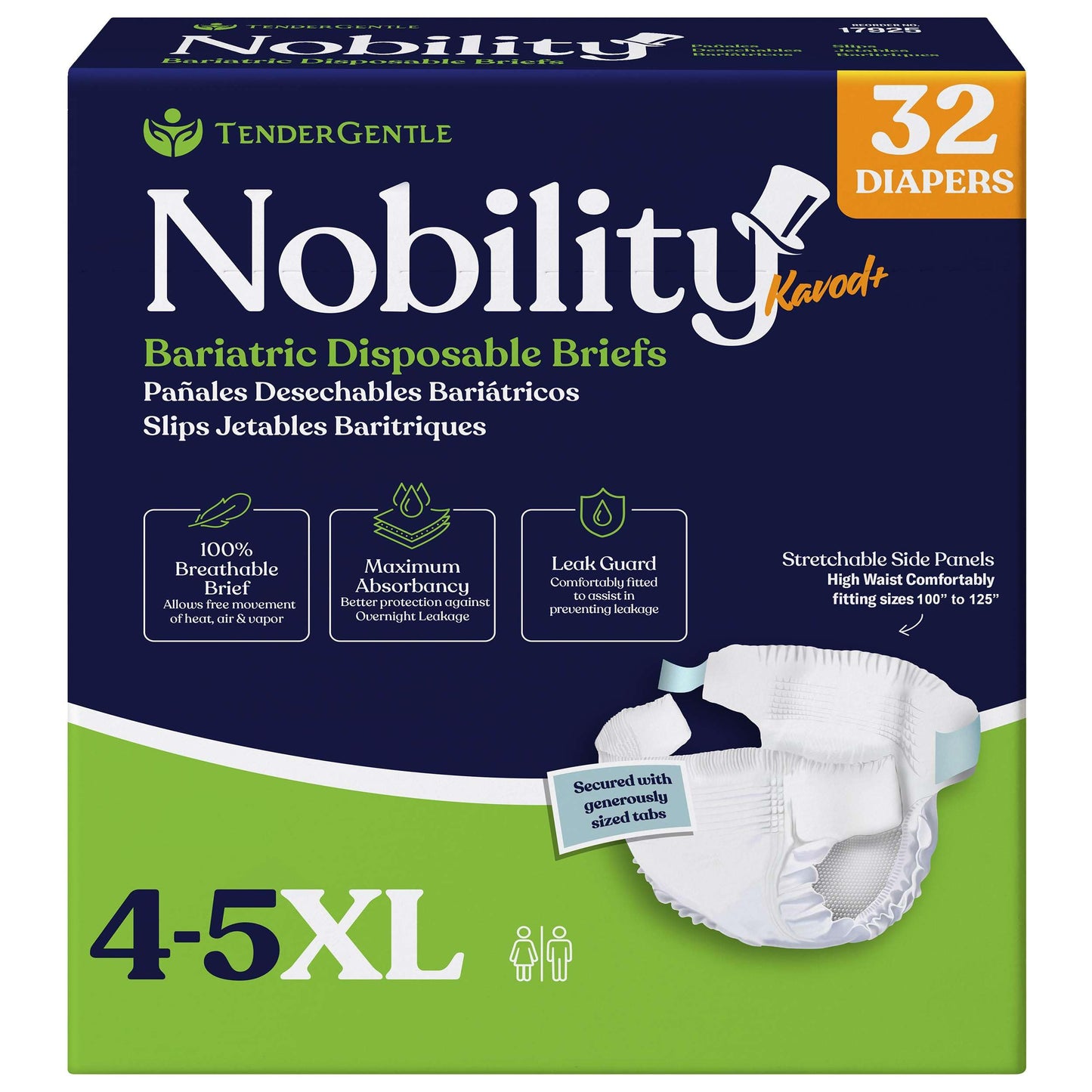 4-5xl Adult Diapers for Women and Men - Case of 32 Bariatric Disposable Briefs with Tabs and Stretchable Side Panels - 100% Breathable with Maximum Absorbency, White
