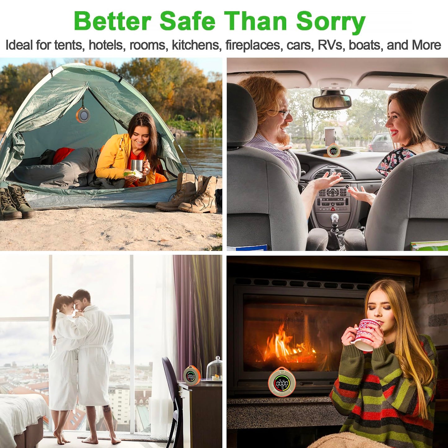 Pildegro 3-in-1 Portable Carbon Monoxide Detector, Professional Rechargeable Real-Time Travel CO Monitor 140HR Standby, Premium Reliable CO Detector with Loud Alarm for Air Safety (Orange/Passion)