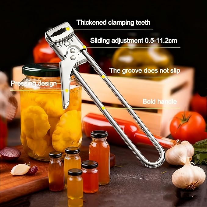 Adjustable Jar Opener for Stubborn Lids - One-Handed Grip, Effortless Opener for Jars & Bottles, Durable Stainless Steel Tool for Weak Hands (1)