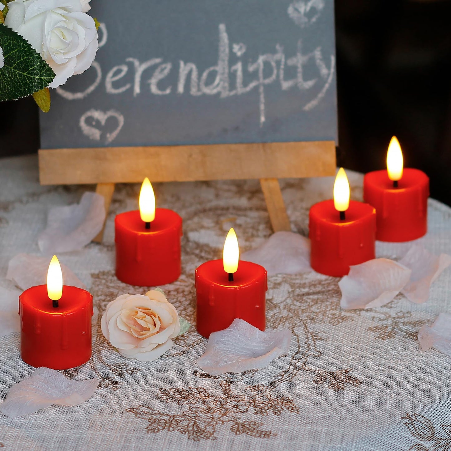 Yeelida Rechargeable Flameless 1.6" x2.5" Tea Light Candles with Remote & Type-C Charging Cable, Timer LED Flickering Burgundy Plastic 9pcs Mini Dripping Wax Votive Tealight Candles