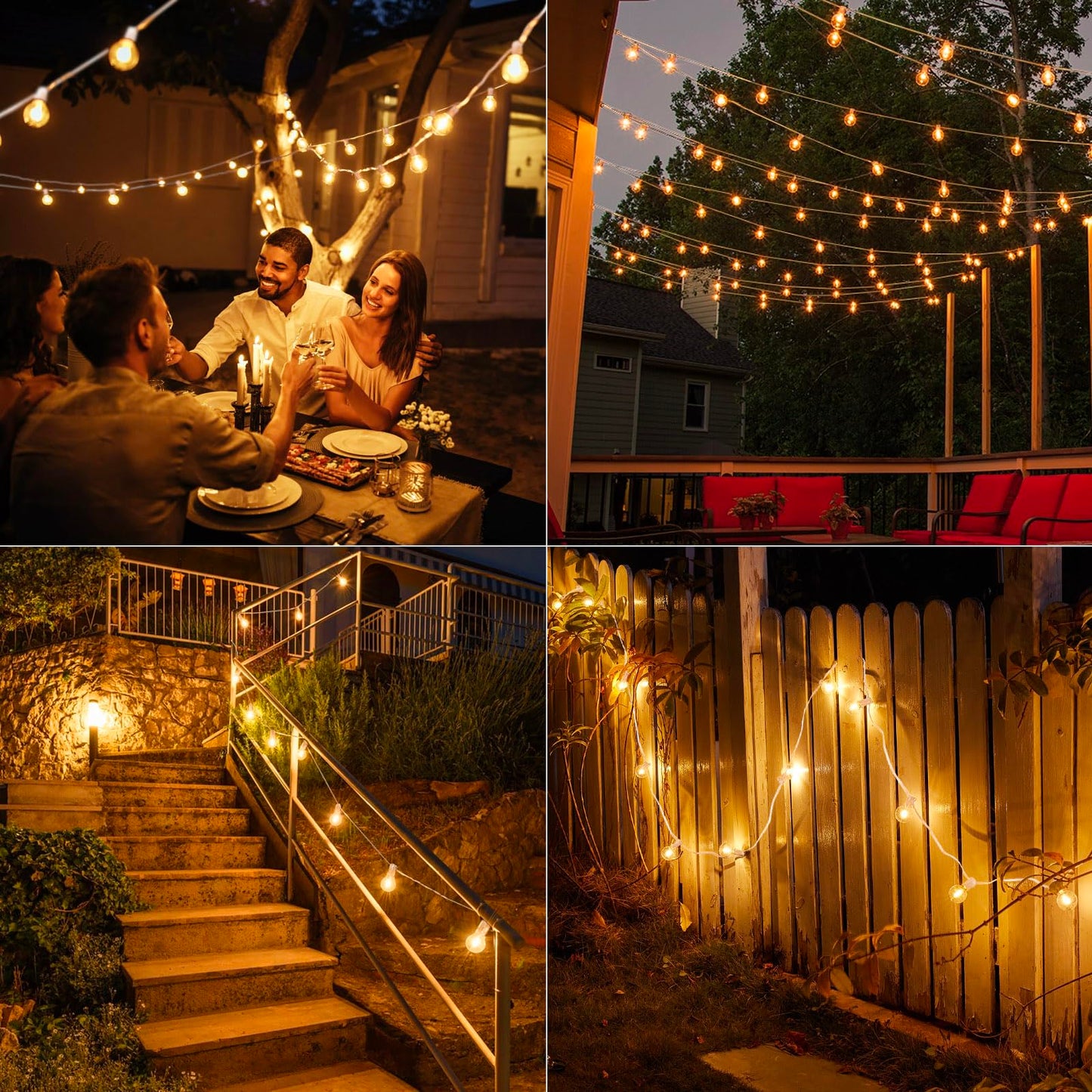 Brightown Outdoor String Lights - 50Ft Waterproof Led Globe Lights With 25 G40 Bulbs, All-Weather Patio Decor, White