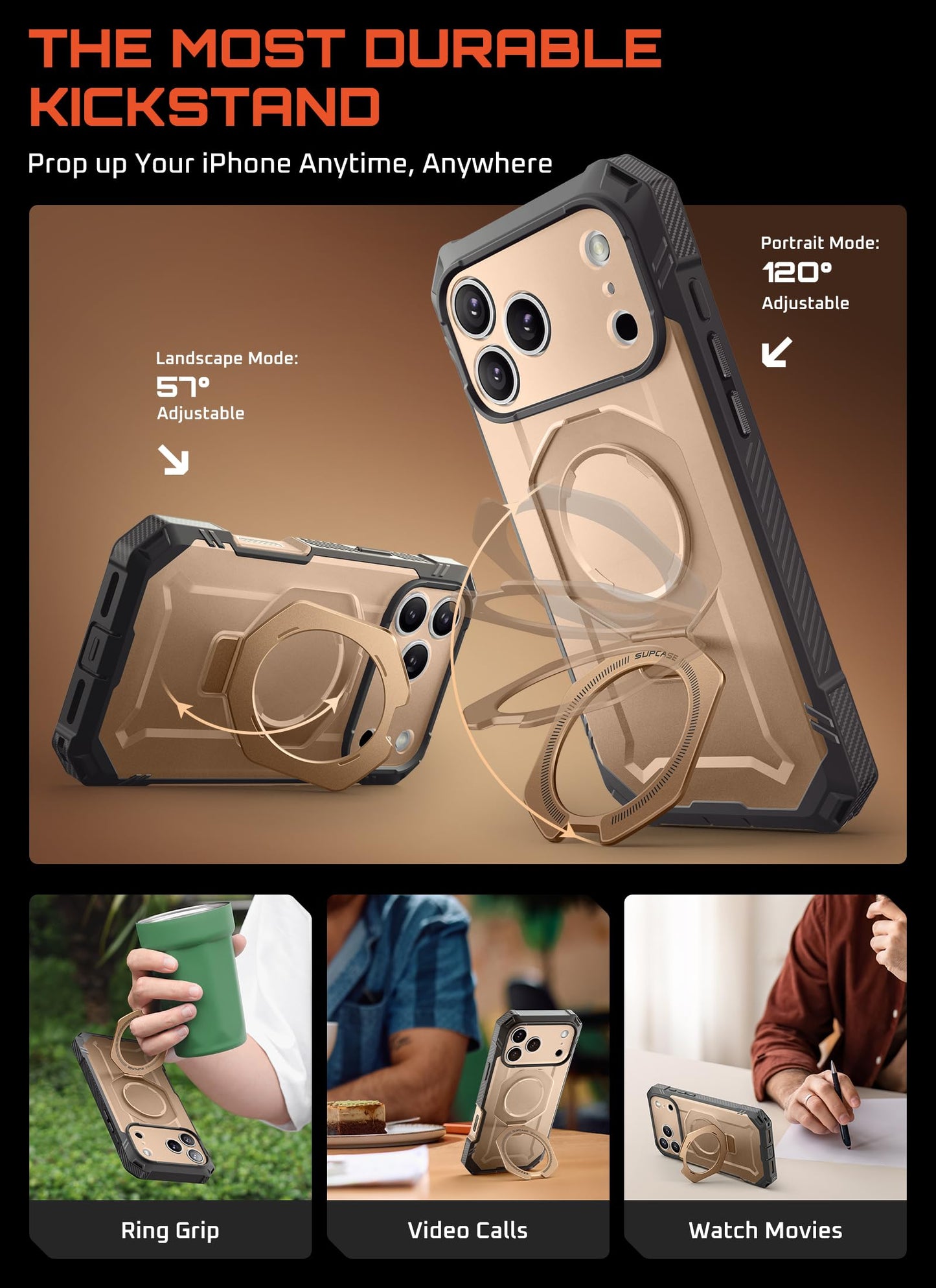 Supcase For Iphone 17 Pro Max Case (Ubgrip Pro), [Built-In Tempered Glass Screen Protector & Stand] [Camera Control Cover] [Comp