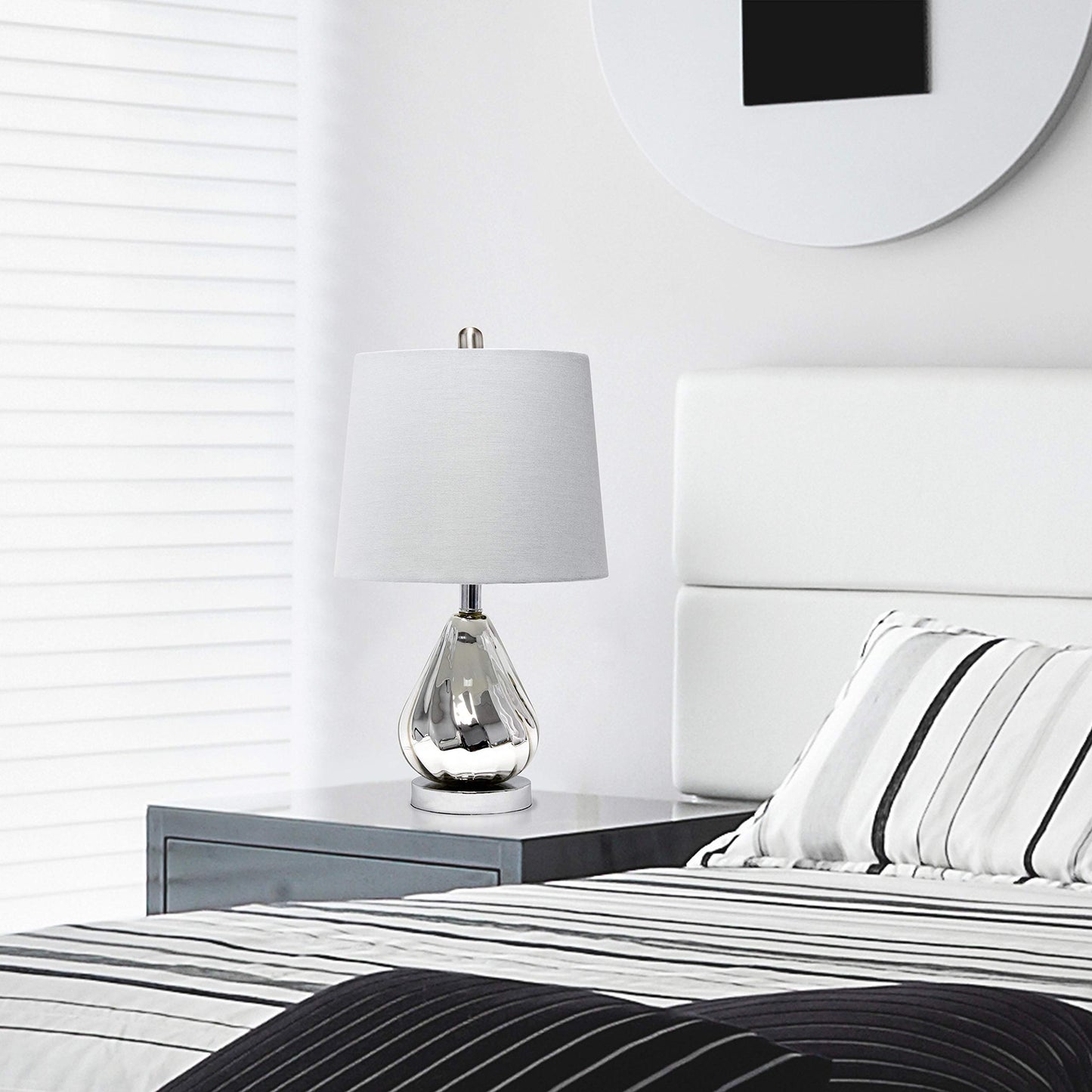 Elegant Designs LT3319-GRY Chrome Ripple Table Lamp, Glass, Gray Shade