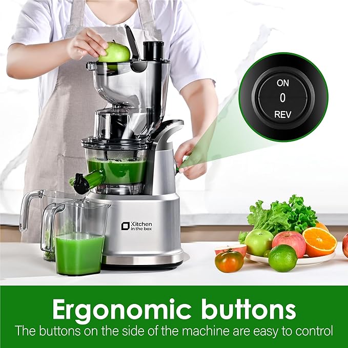 Cold Press Juicer Machines, Kitchen in the Box Slow Masticating Juicers Machine,3.26inch Large Wide Feed Chute Fit Whole Fruits & Vegetables,BPA Free,Easy to Clean (Bright Silver)