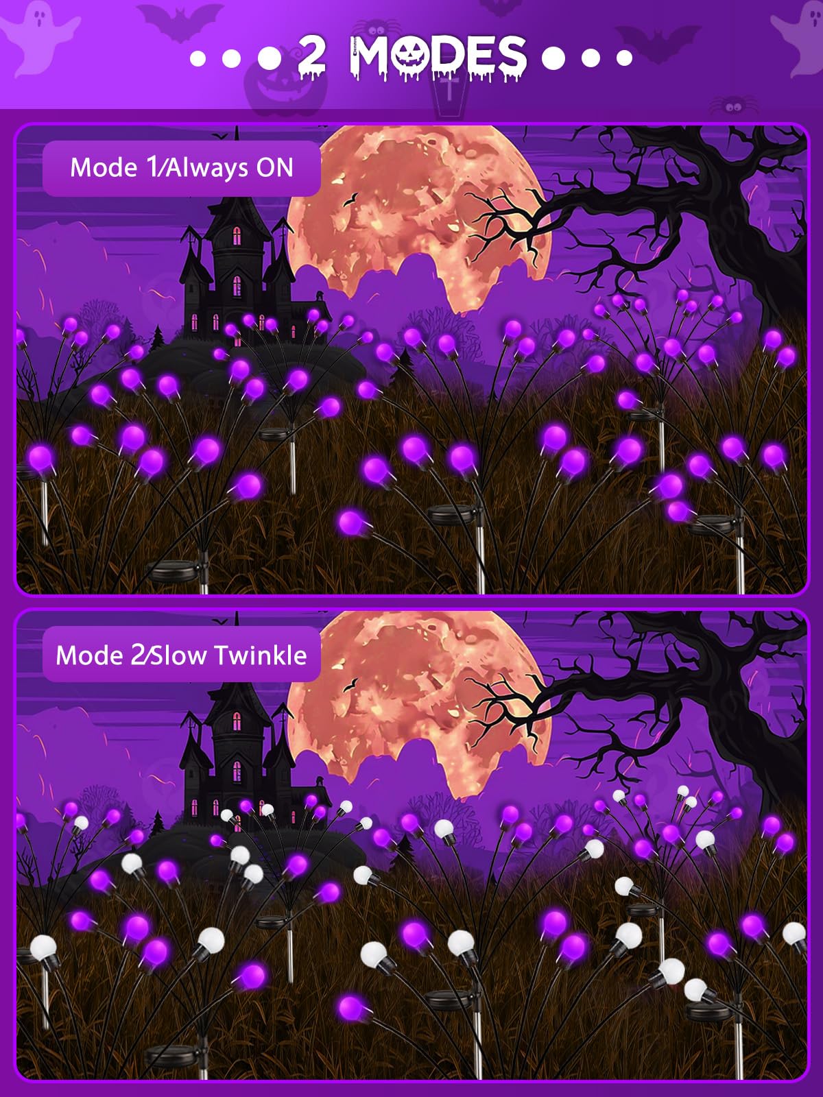 Albelt Halloween Decorations Outdoor  6 Pack Solar Firefly Lights Outdoor  48 Led Solar Halloween Lights  Waterproof Swaying Garden Light (Sway By Wind) For Outside Yard Pathway Decor (Purple)