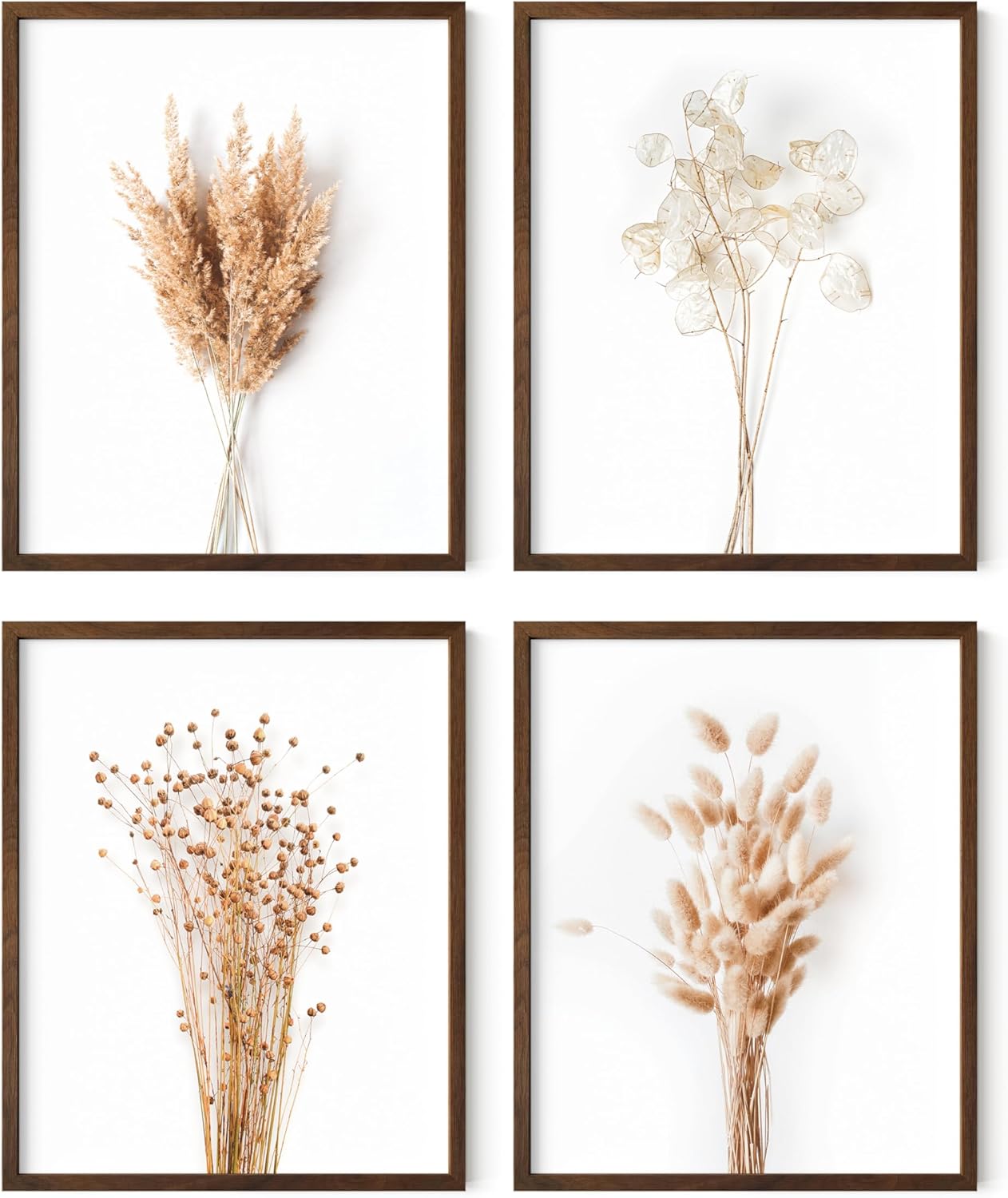 HAUS AND HUES Flower Wall Decor - Set of 4 Framed Floral Art Prints, Botanical Wall Art for Bedroom or Living Room, Flower Paintings and Pictures (Walnut Frame, 8x10)