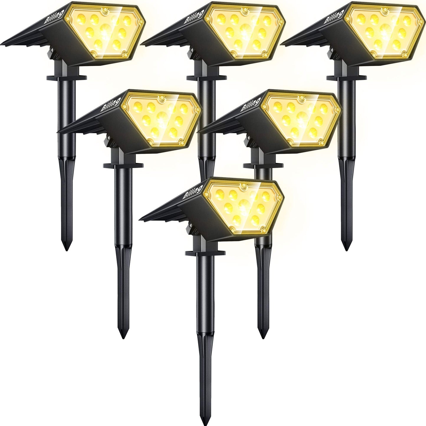 Biling Solar Spot Lights, 700 Lumen, IP67 Waterproof, 6 Pack, Warm White, Adjustable for Outdoor Use in Garden, Pathway, Yard, Driveway