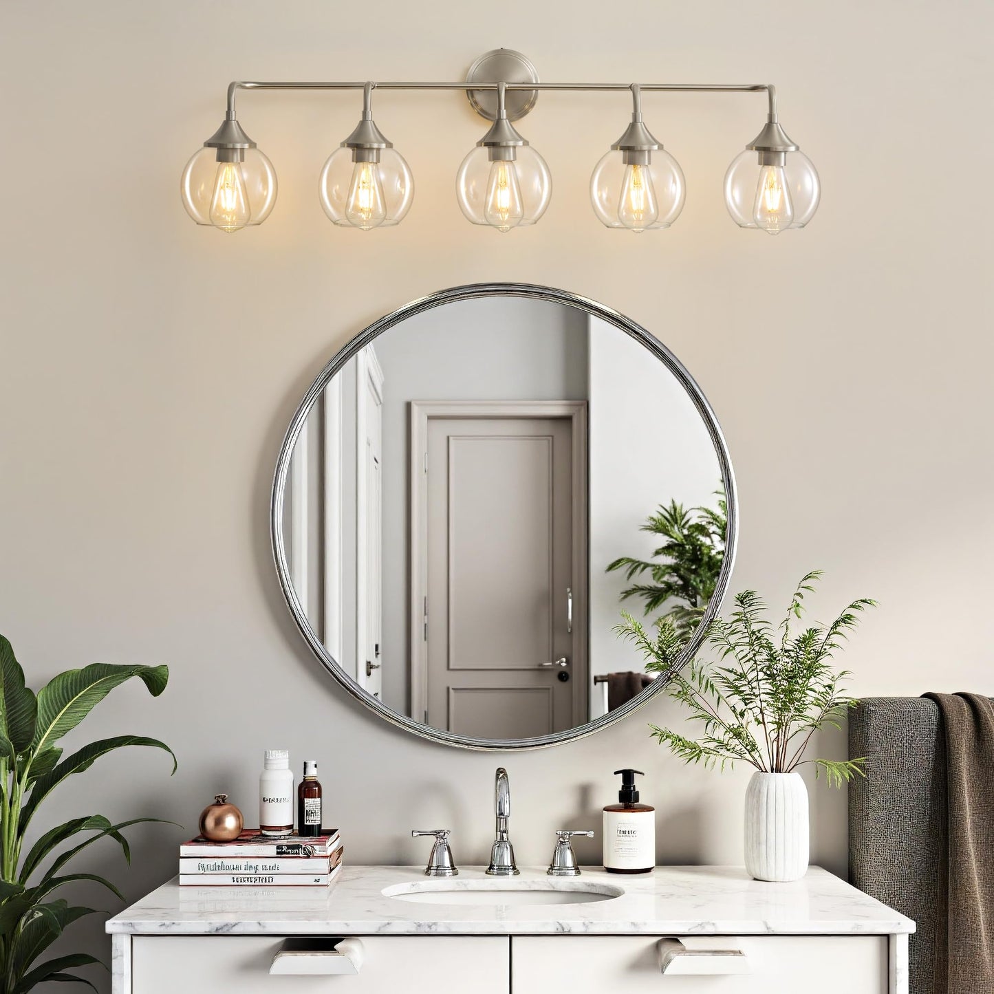 Gednbo Bathroom Vanity Lights With Clear Glass Shade  E26 Base  Vanity Lighting Fixtures Over Mirror  39 Inch Vanity Lights For Bathroom (Exclude E26 Bulb) (Brushed Nickel  5-Lights)