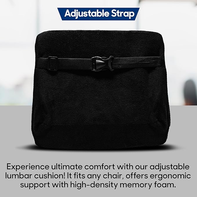 Lumbar Seat Cushion for Office Chair, Memory Foam Low Back Support Pillow for Car, Computer, Gaming Chair, Ergonomic Back Cushion with a Cooling Gel Layer for Pain Relief