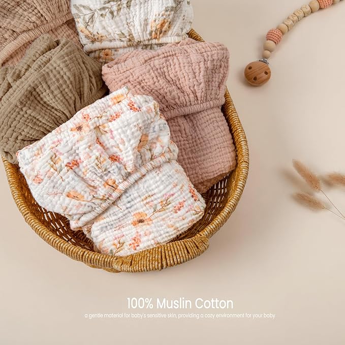 lulumoon Muslin Bassinet Sheets for Girls: Skin-Friendly Floral Bedside Bassinet Sheets for Baby - Fitted for Bedside Sleeper Mattress