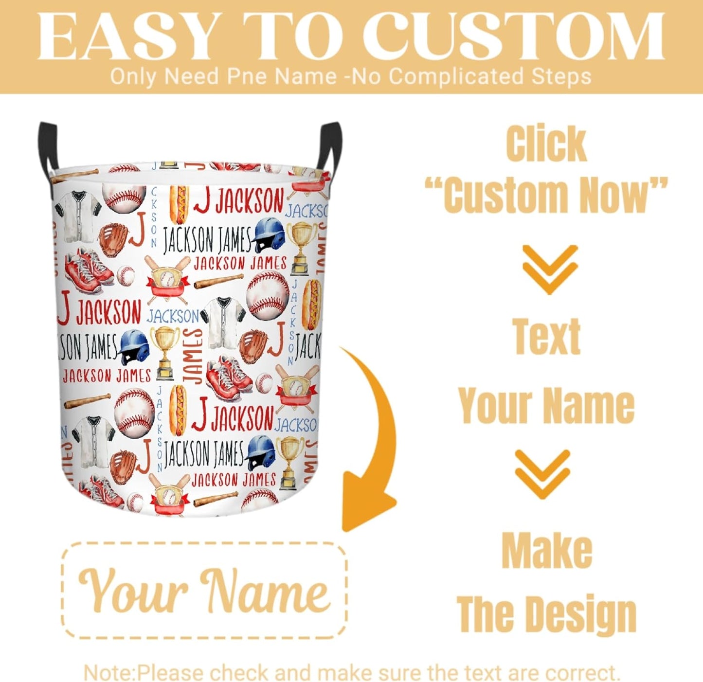 Personalized Baseball Laundry Basket, Custom Sports Laundry Hamper With Name Gifts For Kids Baby Adults, Collapsible Dirty Clothes Storage Organizer With Handles M 19.6 X 15.7in