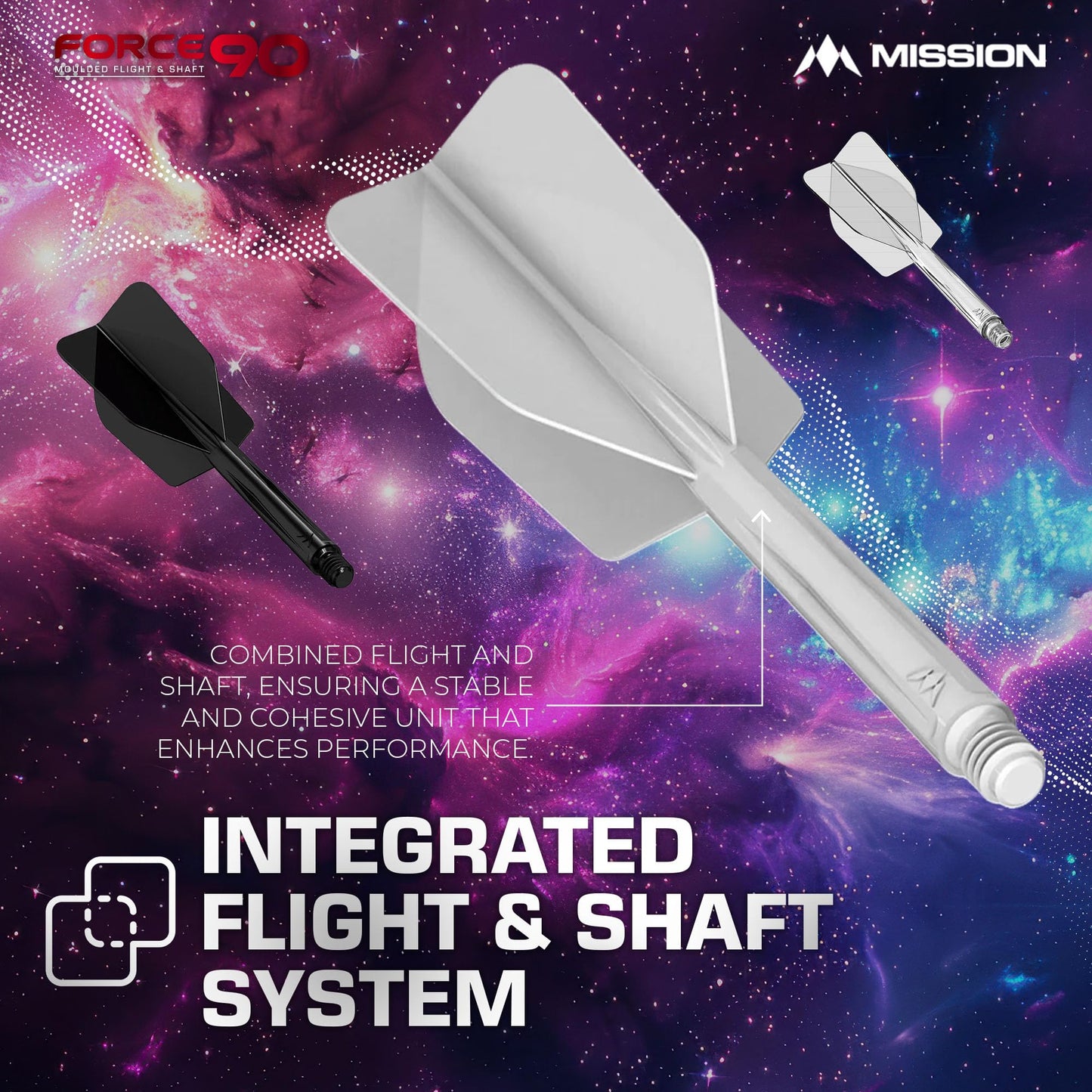 Mission Darts Force 90 | Integrated Precision Moulded Dart Flight And Shaft System  Pack Of 3 Professional Highly Durable 2-In-1 Combined Dart Flights And Stems | Slim (Clear  Medium)  Transparent