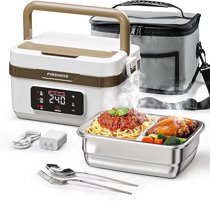 Electric Heated Lunch Box: Cordless 6.3-Cup Portable Food Warmer with 75W Fast Heating & Type-C, Leak Proof Stainless Steel Container for Truck Drivers, Office & Construction Workers, White