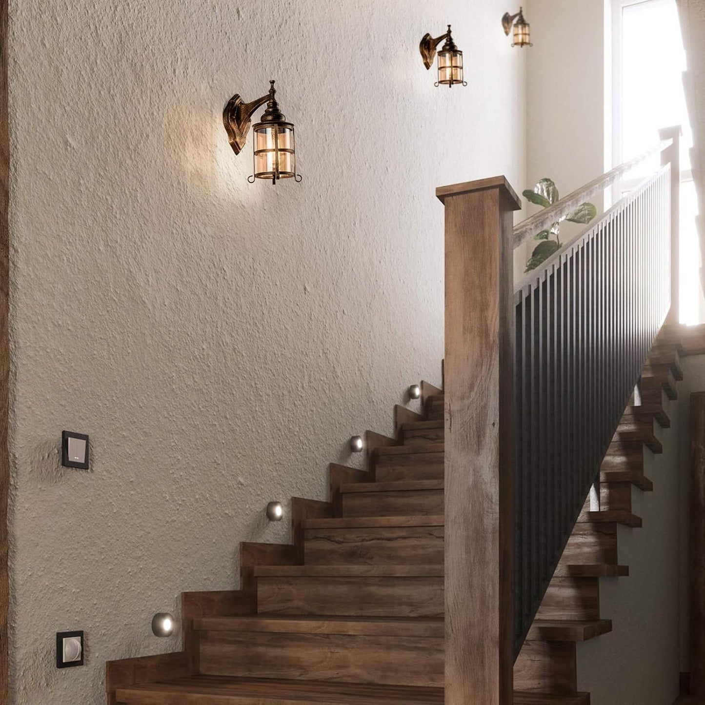 Rustic Amber Glass Wall Sconce 2-Pack, Bronze Brushed, Industrial Farmhouse Lamp Porch Lighting Waterproof Retro Lamp for Indoor Bedroom Living Room Outdoor（NO Bulb）