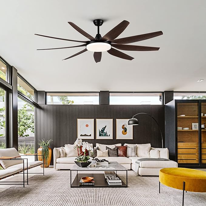 NicBex Ceiling Fan 71 Inch Indoor Modern Ceiling Fans with Integrated LED Light and Remote Control Double Finish Ceiling Fan with 9 Wood Blades for Living Room, Bedroom, Antique Brown