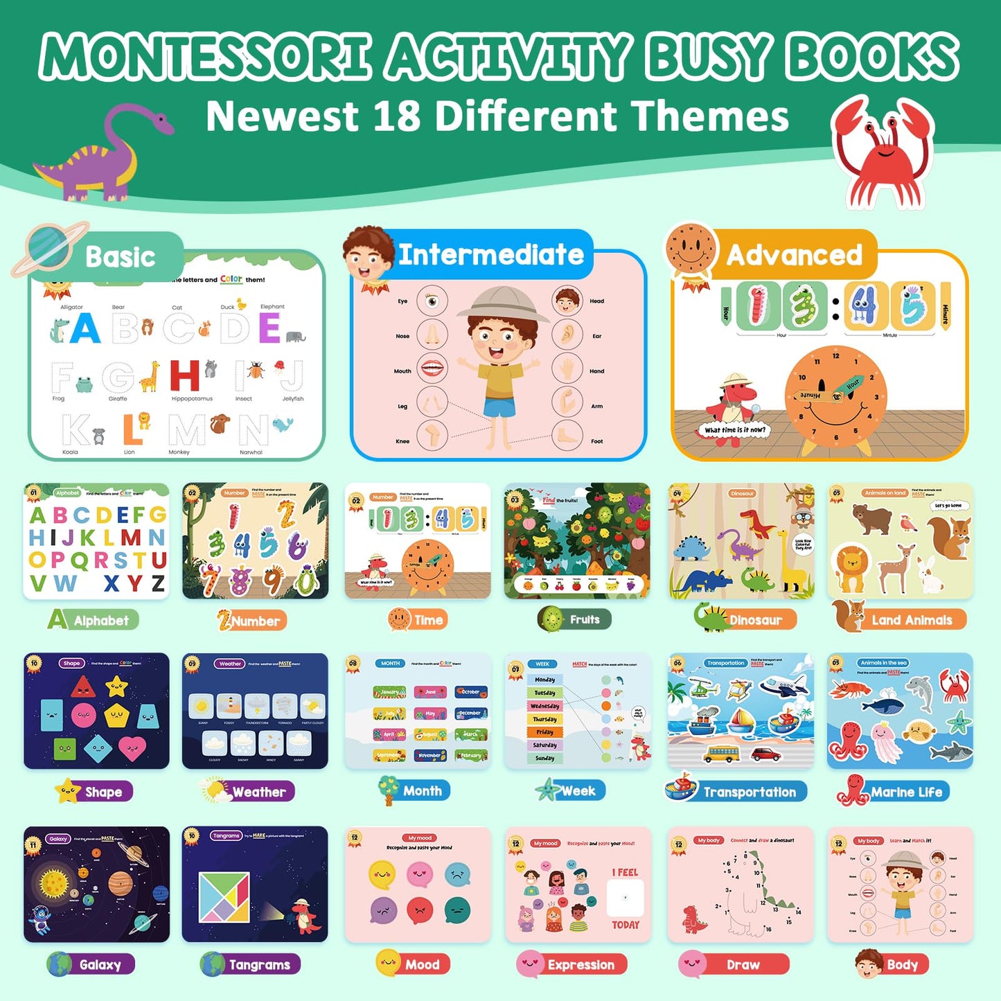 Activity Busy Books for Kids Ages 3-5 | Preschool Learning Activities Workbooks with Letter Tracing Handwriting Practice, Autism Sensory Pre-Assembled Educational Toys Gifts for Toddlers Boys Girls