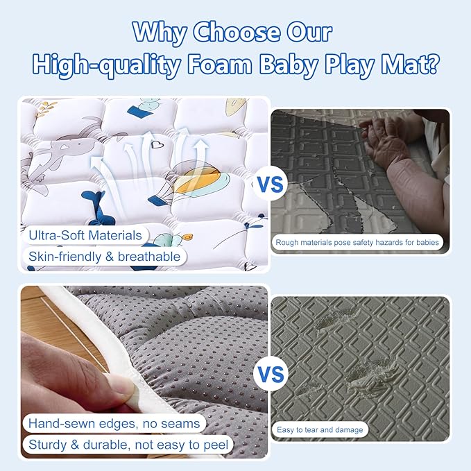 Lilyvibebearhappy Baby Play Mat, 59x59 Inch Thicker and Larger Non-Slip Cushioning Foam Playmats for Babies,Toddlers, Infants, Play & Tummy Time, Foldable and Machine Washable Baby Mat for Floor