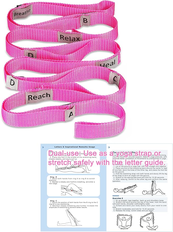 LXLOVESM Stretching Strap Yoga Strap with 10 Loops, Non-Elastic Stretch Band for Physical Therapy, Flexibility, Exercise, ...