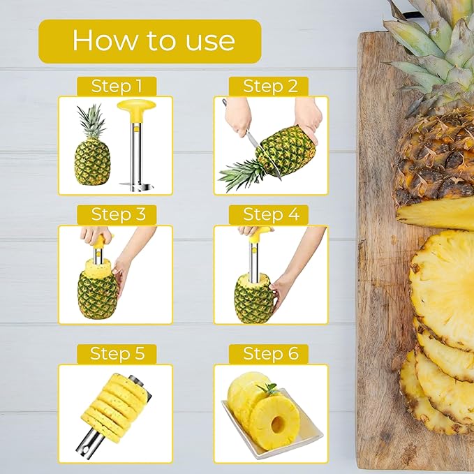 Pineapple Cutter and Corer Tool – Stainless Steel Pineapple Slicer with Easy Grip Handle – 2-in-1 Fruit Peeler, Corer & Slicer for Perfect Pineapple Rings – Kitchen Gadget for Home & Chefs