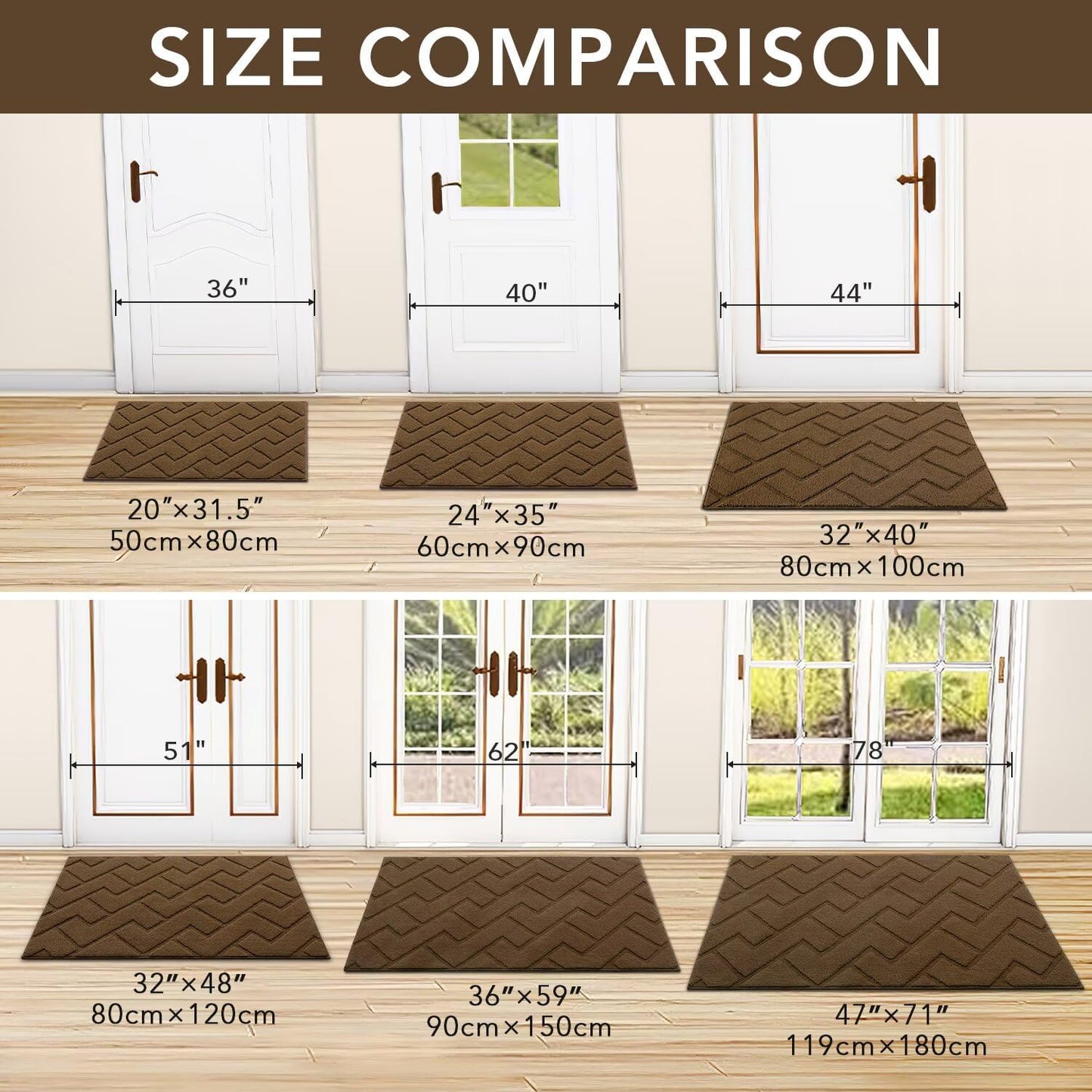 hicorfe Front Door Mat Outside Entrance,36"x59" Absorbent Muddy Dirt Resist Welcome Door Mats Outdoor Indoor,Stain and Fade Resistant,Non Slip Backing Entry Mat Doormat for Entryway(Dark Brown)