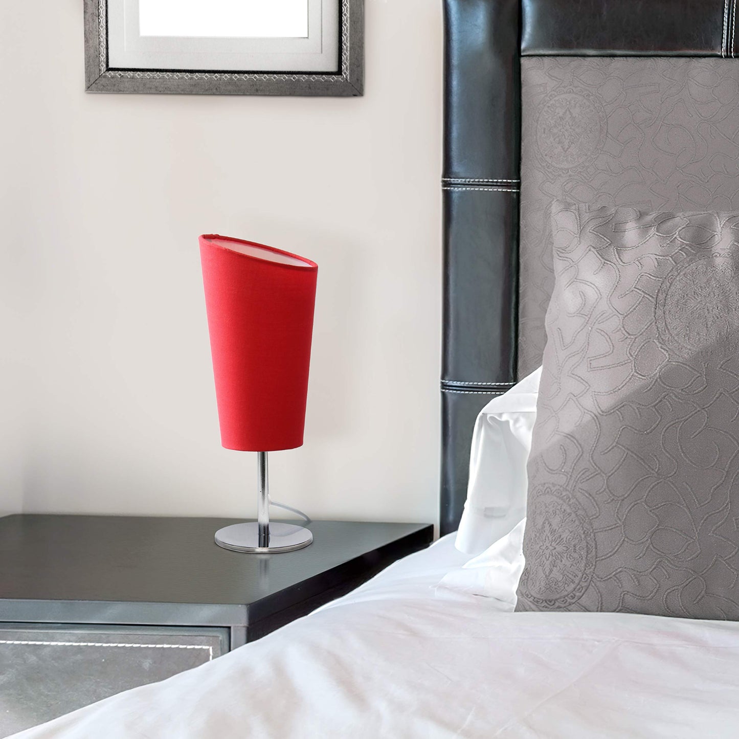 Simple Designs Lt2061-Red Mini Table Lamp, Red Fabric Shade, Metal, Pack Of 1