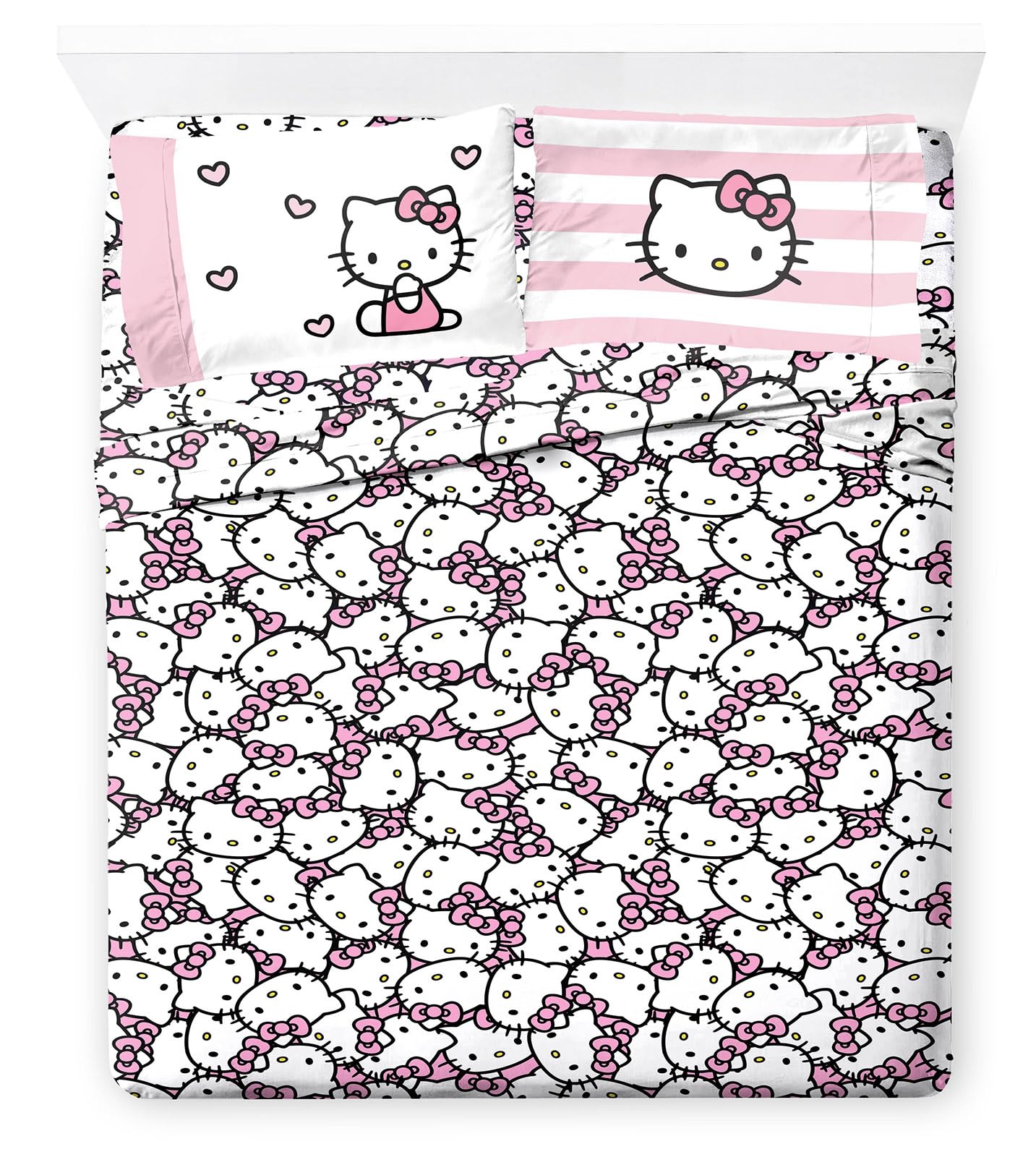 Jay Franco Sheet Set with Fitted, Flat Sheets & Pillow Cover - Ultra-Soft Bedding with Pillowcase for Room Decor, Multi - Hello Kitty, 4 Piece Full