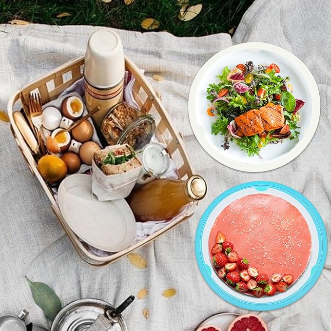 Paper Plate Holders 4 Packs with Snap-in Grooves 10.5 Inch Plastic Paper Plate Holders Reusable 4 Color Heavy Duty Supports for Picnic Party Dinner
