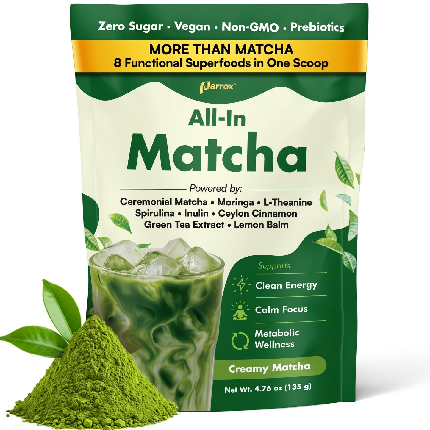 Ceremonial Grade Matcha Powder Infused with Moringa  Green Tea Extract  L-Theanine  Inulin  Spirulina  Ceylon Cinnamon  and Lemon Balm - 100% First Harvest Japanese Tea (30 Servings)
