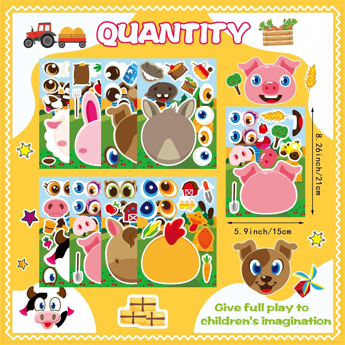 36 Sheets Farm Animal Make a Face Stickers Sheets for Kids, Make Your Own Sticker DIY Farm Animal Stickers for Kids Farm Themed Birthday Party Favor Supplies Craft