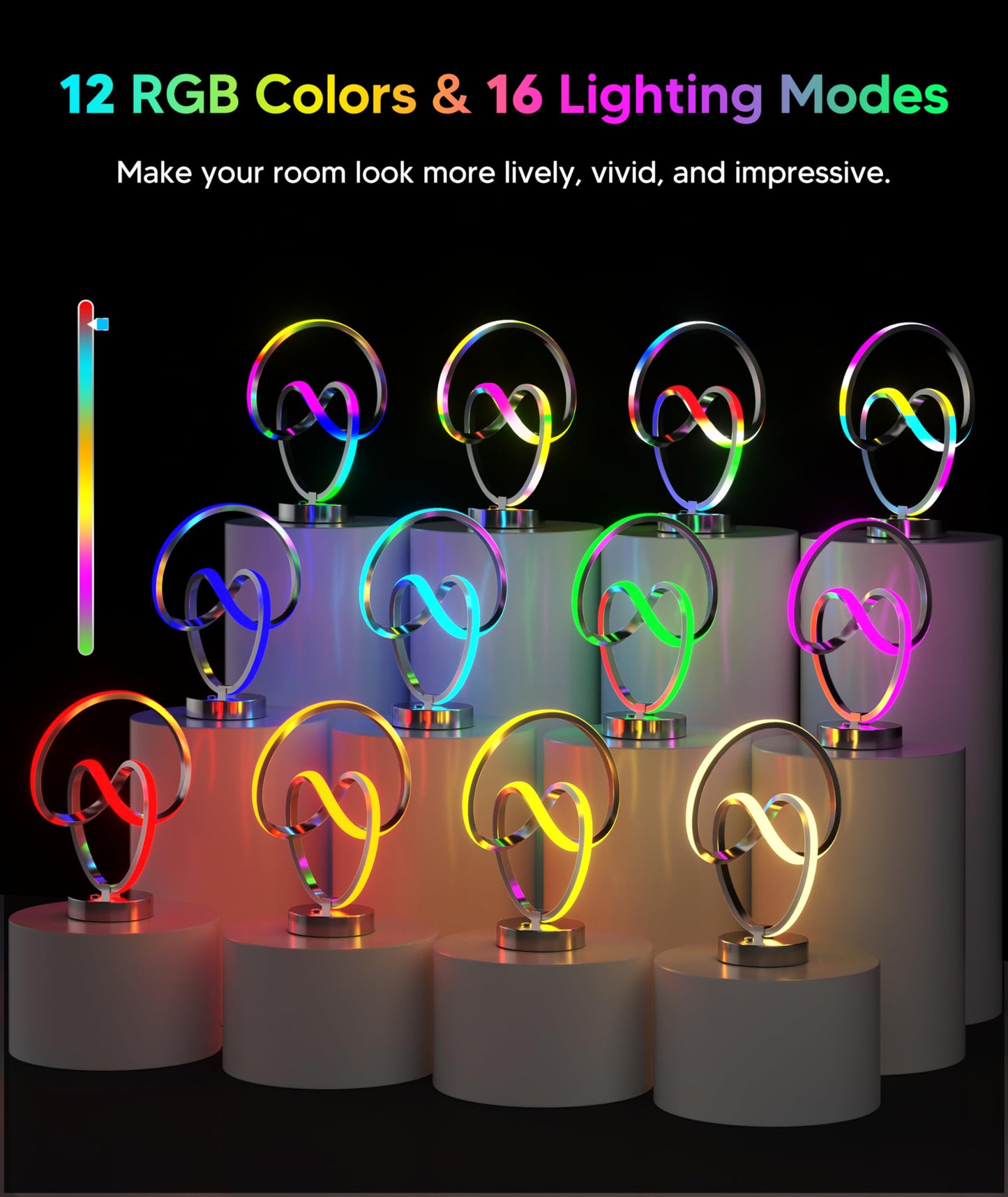 PutWish Modern Spiral LED Table Lamp, Dimmable, 16 Color Modes, Touch & Remote Control, Silver, Model MH-S