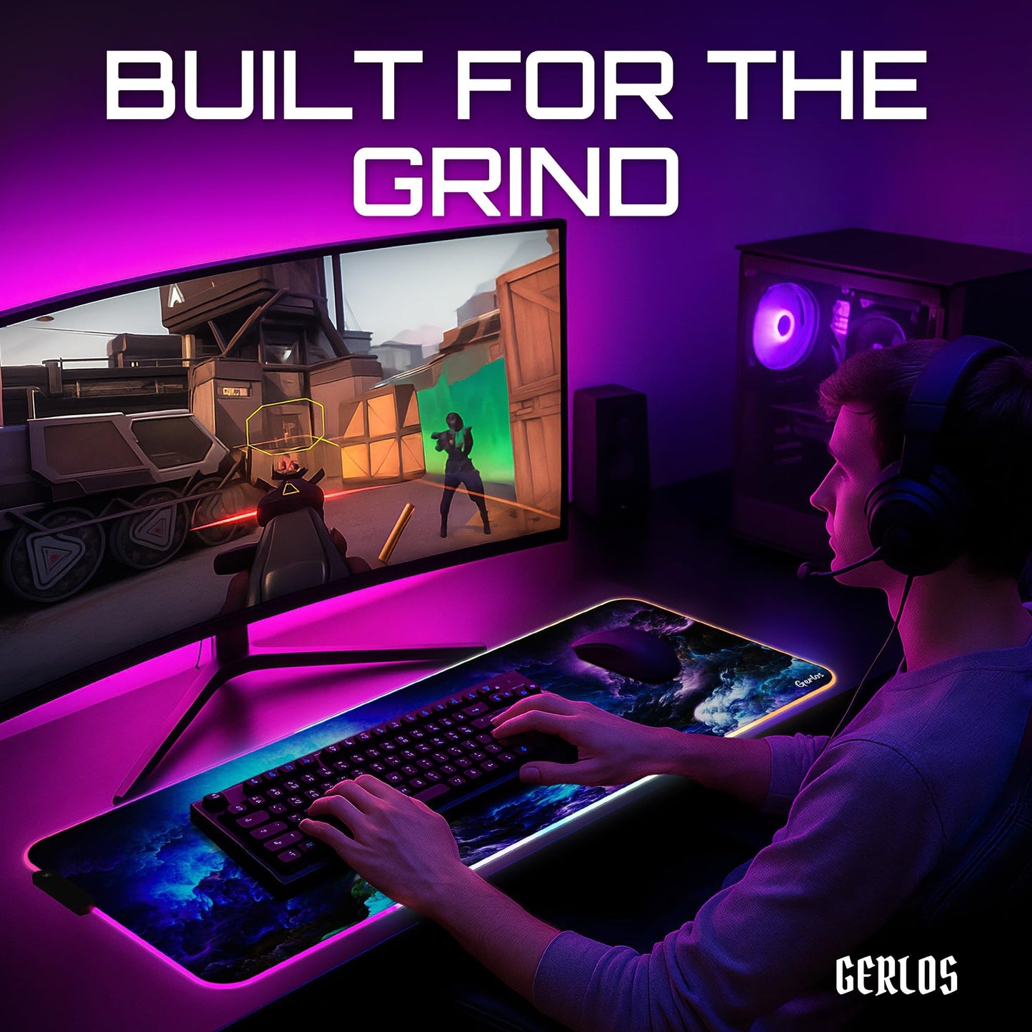 Gerlos RGB Large Gaming Mouse Pad, Extended Soft LED Mouse Pad, Non-Slip Rubber Base, Water Resist Keyboard Pad, Gaming Mousepad 31.5×11.8 inches